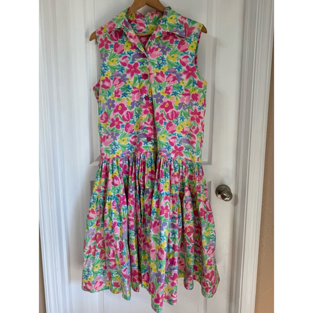 VTG FLORAL DROP WAIST SLEEVELESS DRESS SZ M-L